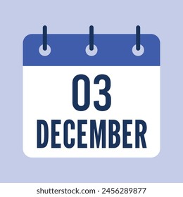 3 de diciembre, Calendario de Vector Aislado.