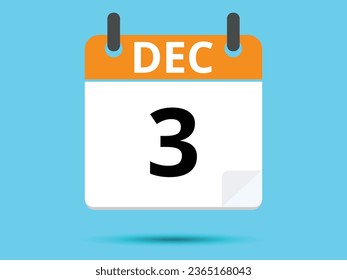 3 December. Flat icon calendar isolated on blue background. Vector illustration.