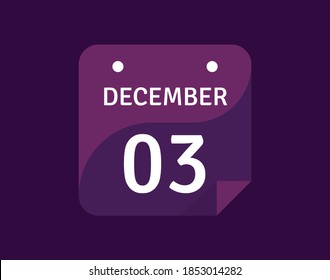 3 December, December 3 icon Single Day Calendar Vector illustration