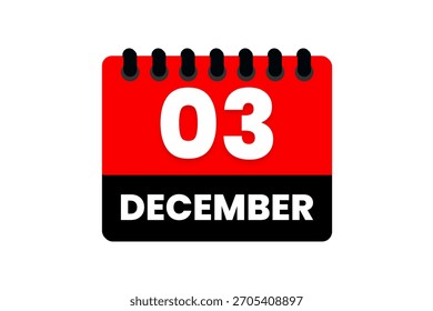 3 Dezember Mai Monat einzelne Tag Vektor, Illustration, Kalender mit rot, schwarz-weiß Farbe Hintergrund Kalender Symbol Dezember 3
