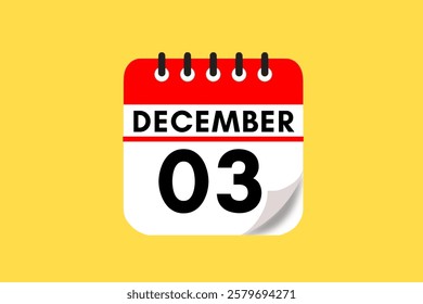 3 December month single day vector, illustration, calendar with red, black, white and yellow color background calendar December 3