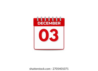 3 Dezember Monat einzelner Tag Vektor, Illustration, Kalender mit schwarz-weißer Farbe Hintergrund Kalender Symbol Dezember 3
