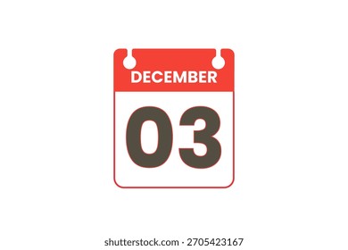 3 December month single day vector, illustration, calendar with red, black and white color background calendar icon of December 3