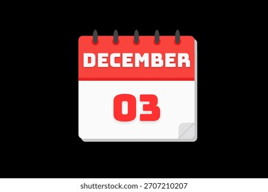 3 dezembro mês vetor dia único, ilustração, calendário com vermelho, off branco e branco cor de fundo quadro calendário ícone de dezembro 3