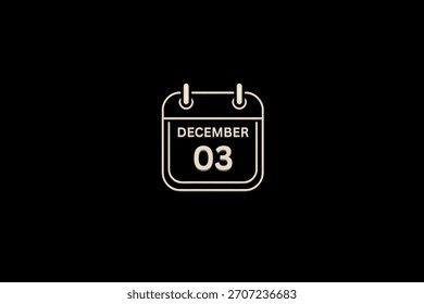 3 Dezember Monat einzelner Tag Vektor, Illustration, Kalender mit goldener und weißer Farbe Hintergrund Frame Kalender Symbol vom Dezember 3