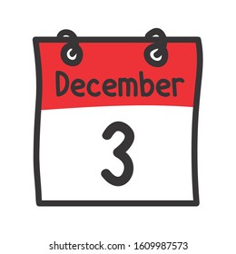 3 December. Vector flat daily calendar icon. Date and time, day, month. Holiday