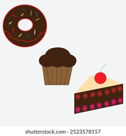 3 dessert item vector illustration