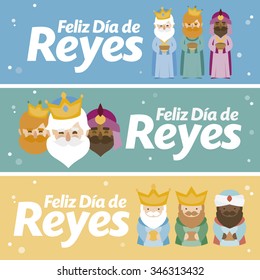 3 different banner. Happy epiphany in three different colors. Christmas vectors written in spanish