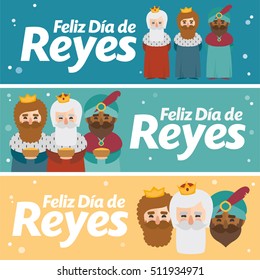 Tres banderas diferentes. Feliz epifanía escrita en español con tres colores diferentes. vectores de Navidad 