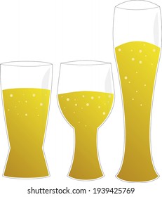 3 different beer glass with beer liquid inside 