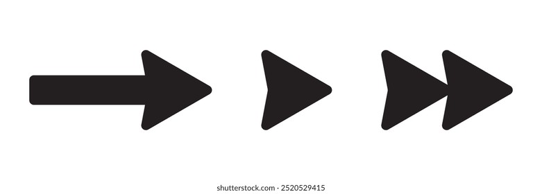 3 different black arrows collection set isolated on white background pointers. Vector icons in flat style