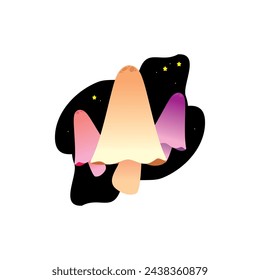 3 different colored mushrooms on a black abstract background with stars