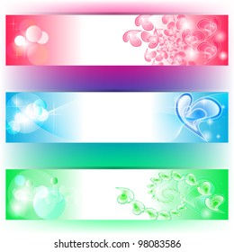 3 different colors banners with hearts composition for invitation