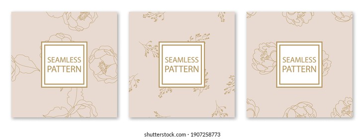 3 Different flower vector seamless patterns. Romantic chic floral textures can be used for printing onto fabric and paper or scrap booking. Pink, white and gold colors. For baby, girl and woman.