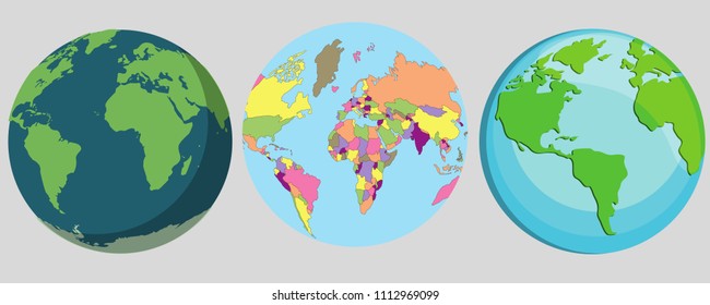 3 different globe. Planet Earth. Vector illustration