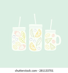 3 different mason jars with fruits