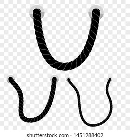 3 Different Size Black Hanging Rope out from hole, at transparent effect background
