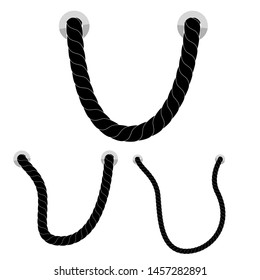 3 Different Size Black Hanging Rope out from hole, isolated on white
