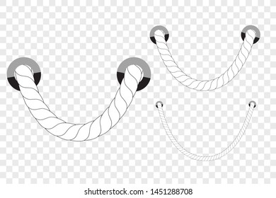 3 Different Size White Hanging Rope Rope out from hole, at transparent effect background
