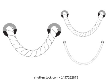 3 Different Size White Hanging Rope Rope out from hole, isolated on white
