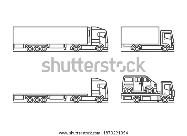 3 different trucks and a towing service as\
contour drawing