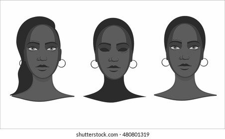 3 different type black women portrait.