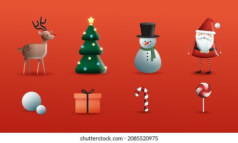3 dimension christmas elements vector, illustration