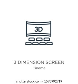 3 dimension screen icon. Thin linear 3 dimension screen outline icon isolated on white background from cinema collection. Line vector sign, symbol for web and mobile