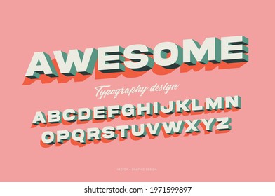 3 dimension typography design with shadow vector, illustration