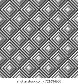 3 dimensional grey brick wall seamless pattern. Abstract trellis background. Vector illustration.