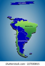 3 dimensional infographics political map of South American continent, with every state easy selectable and editable in one click.Content labeled in Layers panel. 