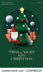 3 dimensional twas the night before christmas greetings design template vector, illustartion