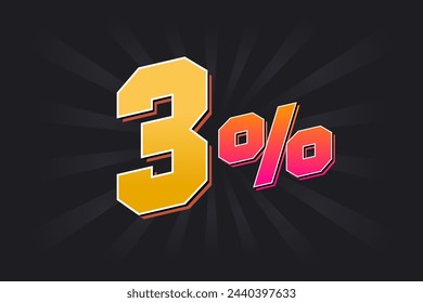 Banner de descuento del 3% con fondo oscuro y texto amarillo. 3 por ciento de diseño promocional de ventas.