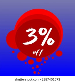 3% discount bubbles icon, percentage red blue and white