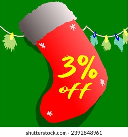 3% discount sock and christmas promotion red green white flashing flashing on the wall