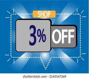 3% de descuento. ilustración vectorial en azul y gris para tiendas, compras y promoción. banner para oferta especial