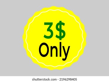 Cartel de cupón de 3 $/$ o vale de etiqueta o descuento para guardar dinero etiqueta de vectores de sellos Ilustración con fuente fantástica en fondo amarillo