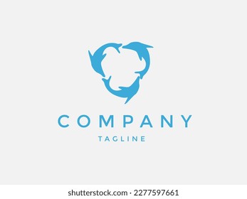 3 Dolphin Circle Rotate Rotation Logo Design Vector Template for Brand Business Company