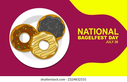 3 donuts y un bagel con diferentes ingredientes sobre un plato blanco. Un bagel es un rollo de pan que se origina en las comunidades judías de Polonia conmemorando el DÍA NACIONAL DE LA BAGELFEST
