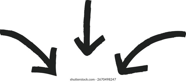 3 flechas de doodle apuntando. Flecha dibujada a mano