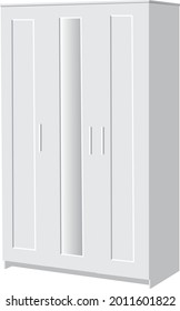 3 Door Wardrobe On White Background Natural Wooden Furniture