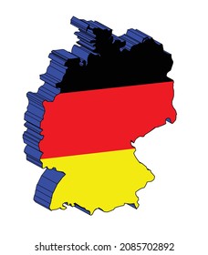 3 DOutline map of Germany in the colours of the national flag set over a white background