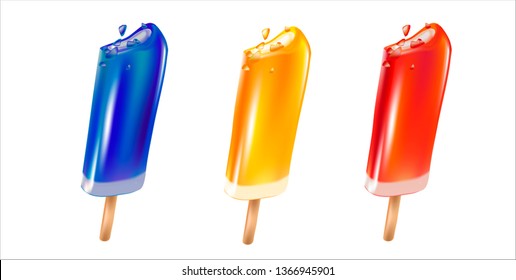 3 d.Popsicle ice cream on a stick. Set of fruit ice cream. Vector.