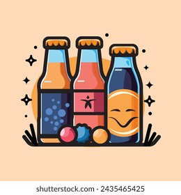 3 drinks bottles flat art illustration minimalist cartoon stile