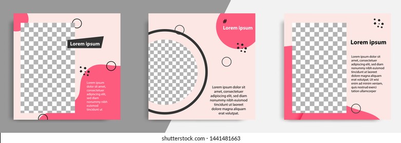 3 Editable square banner layout template - abstract, minimal, modern design background in pink color with wave, circle shape. Suitable for social media post, stories, story, flyer. Vector illustration