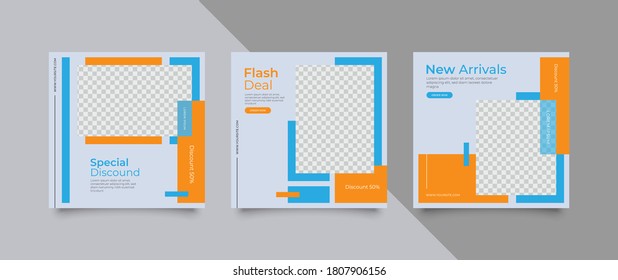  3 Editable square banner layout template. modern promotion square web banner for social media.