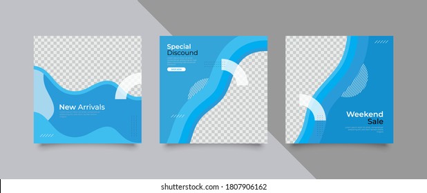  3 Editable square banner layout template. modern promotion square web banner for social media.