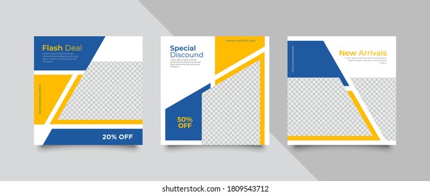  3 Editable square banner layout template. modern promotion square web banner for social media.