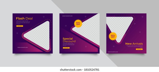 3 Editable square banner layout template. modern promotion square web banner for social media.