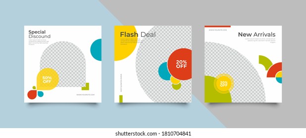 3 Editable square banner layout template. modern promotion square web banner for social media.